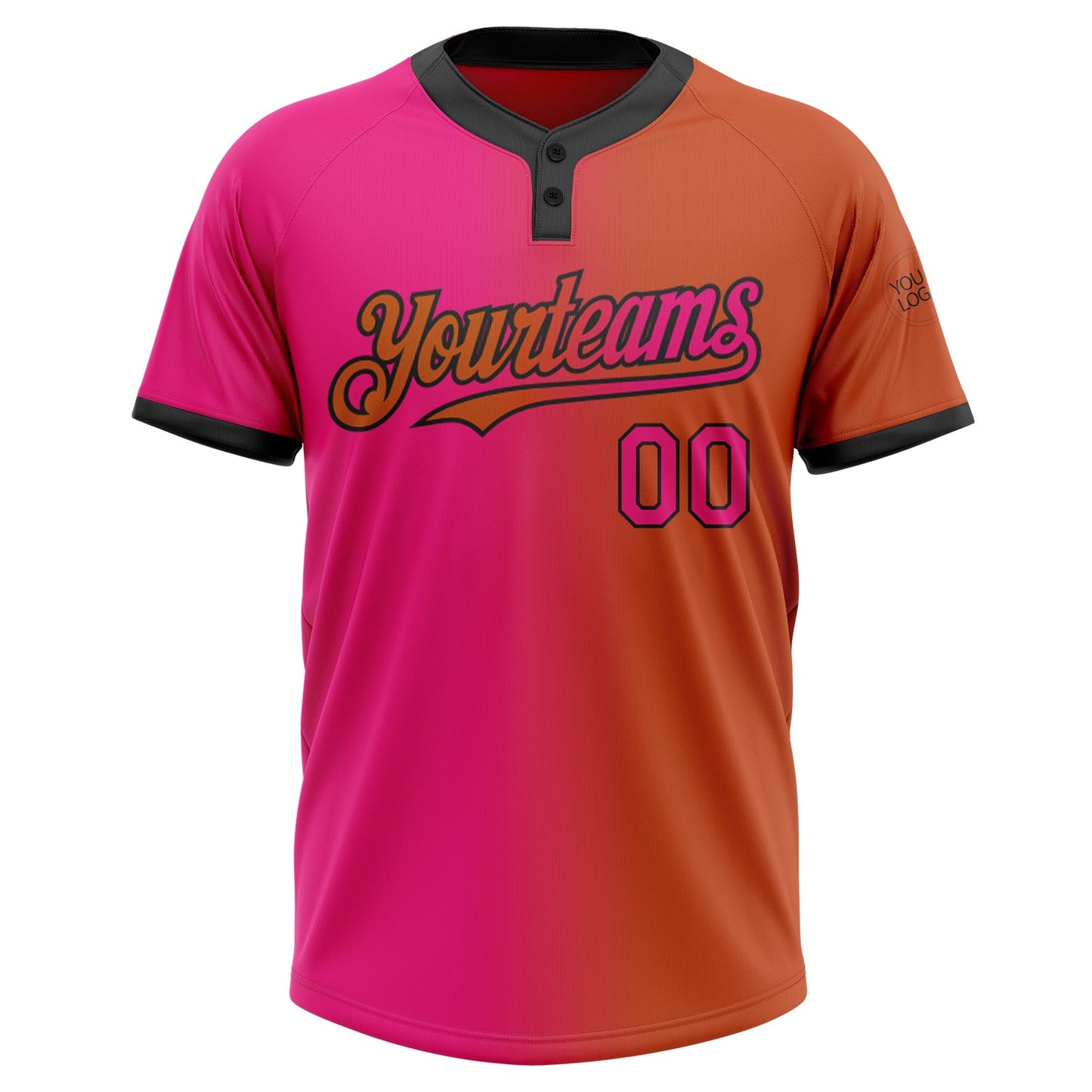 Custom Texas Orange Hot Pink-Black Gradient Fashion Two-Button Unisex Softball Jersey Limited