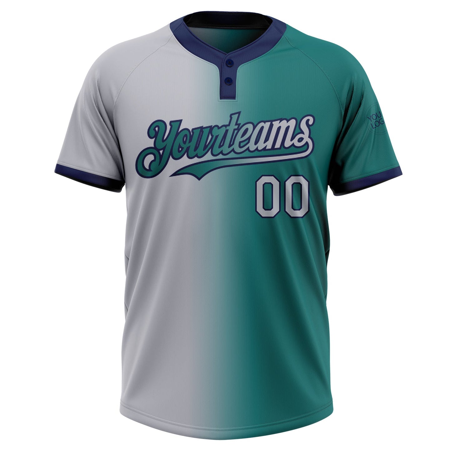 Custom Teal Gray-Navy Gradient Fashion Two-Button Unisex Softball Jersey Limited