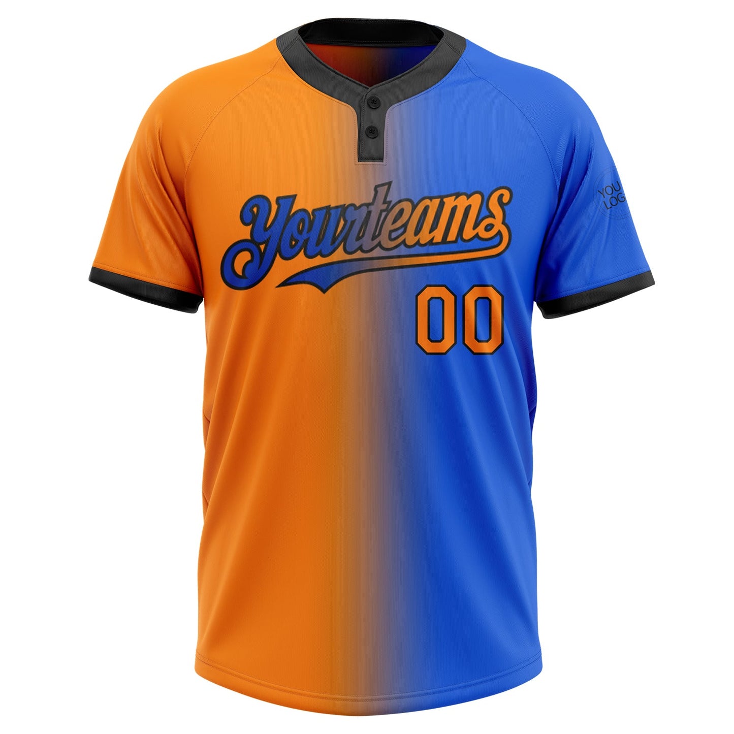Custom Thunder Blue Bay Orange-Black Gradient Fashion Two-Button Unisex Softball Jersey Limited