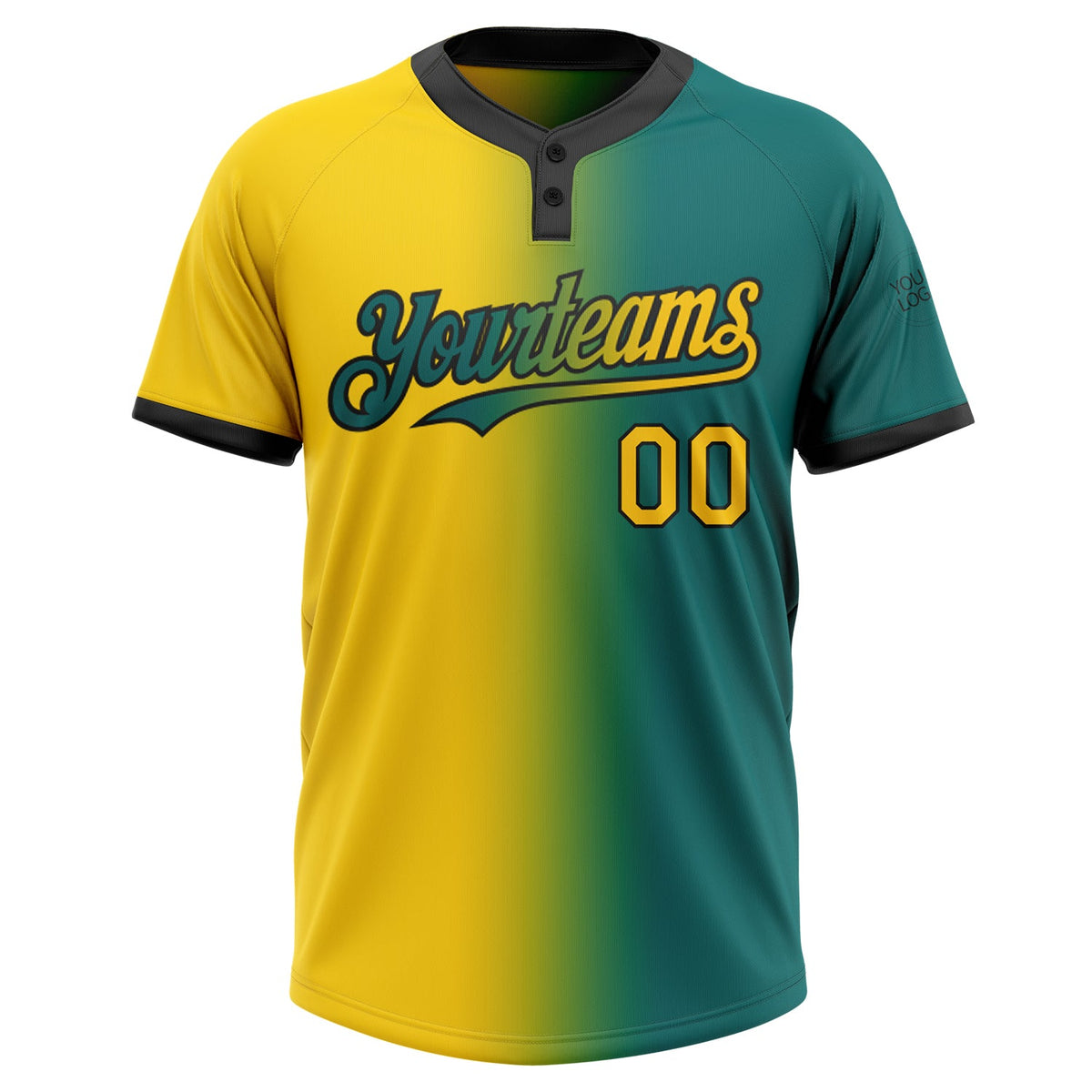 Custom Teal Yellow-Black Gradient Fashion Two-Button Unisex Softball Jersey Limited