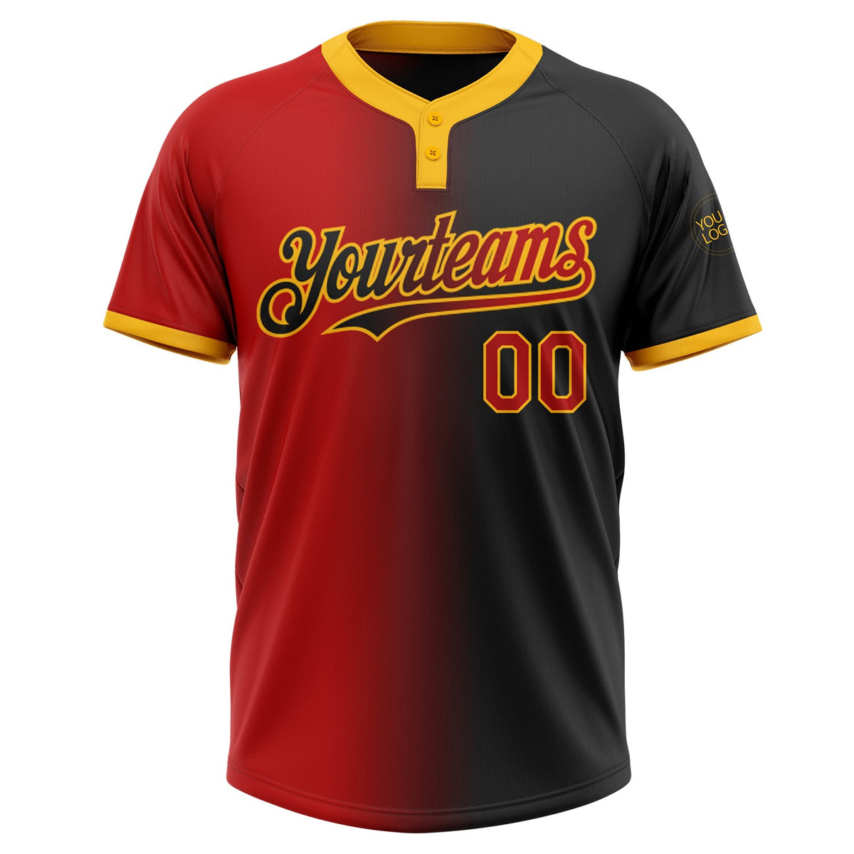 Custom Black Red-Gold Gradient Fashion Two-Button Unisex Softball Jersey Limited