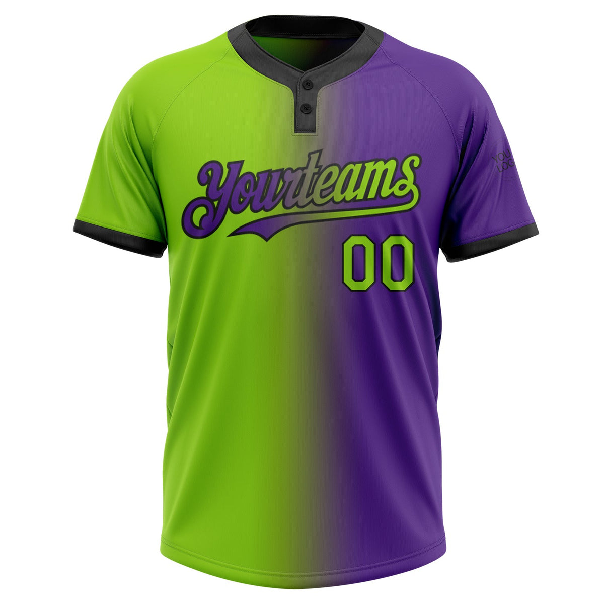 Custom Purple Neon Green-Black Gradient Fashion Two-Button Unisex Softball Jersey Limited