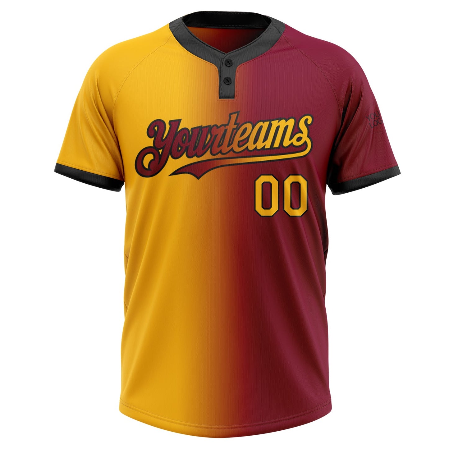 Custom Maroon Gold-Black Gradient Fashion Two-Button Unisex Softball Jersey Limited