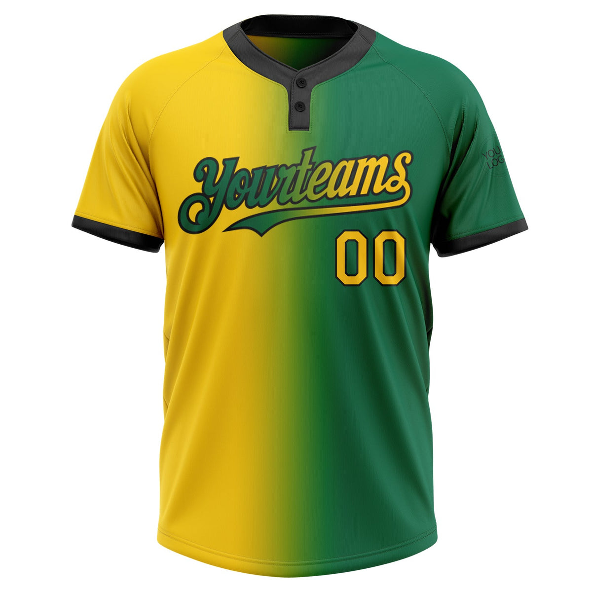 Custom Kelly Green Yellow-Black Gradient Fashion Two-Button Unisex Softball Jersey Limited