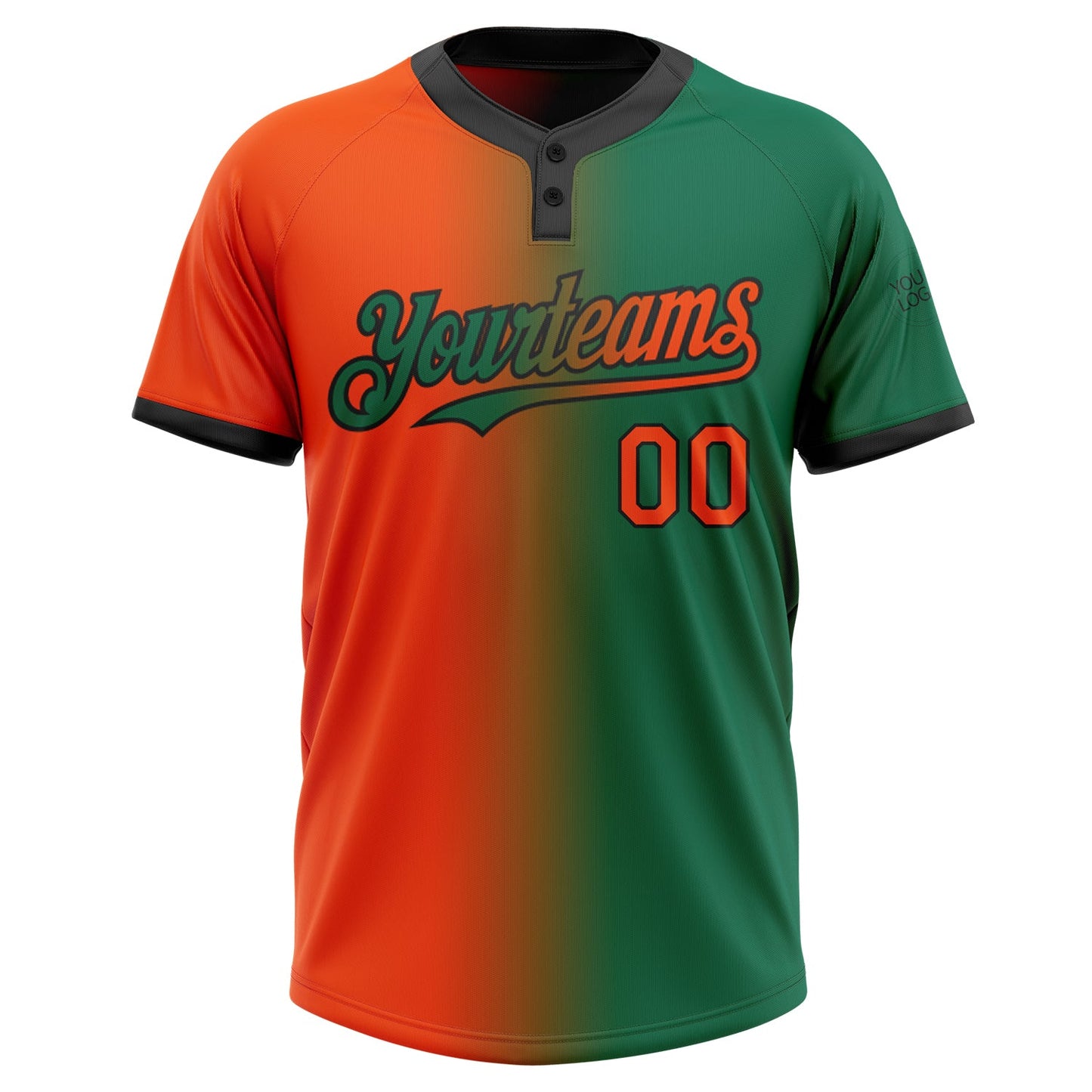 Custom Kelly Green Orange-Black Gradient Fashion Two-Button Unisex Softball Jersey Limited