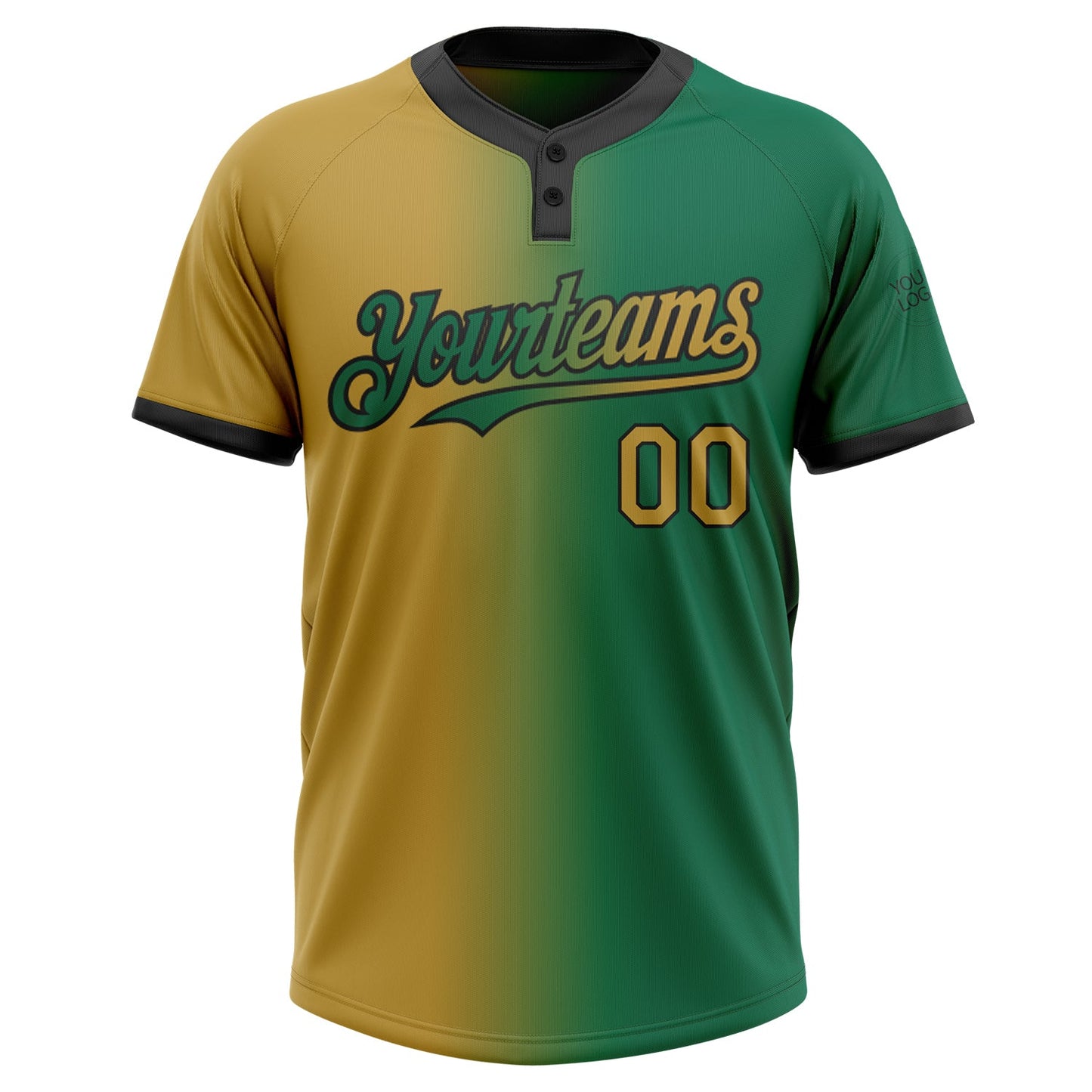 Custom Kelly Green Old Gold-Black Gradient Fashion Two-Button Unisex Softball Jersey Limited
