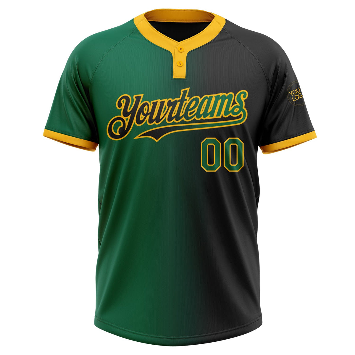 Custom Black Kelly Green-Gold Gradient Fashion Two-Button Unisex Softball Jersey Limited