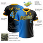 Custom Black Electric Blue-Gold Gradient Fashion Two-Button Unisex Softball Jersey Limited