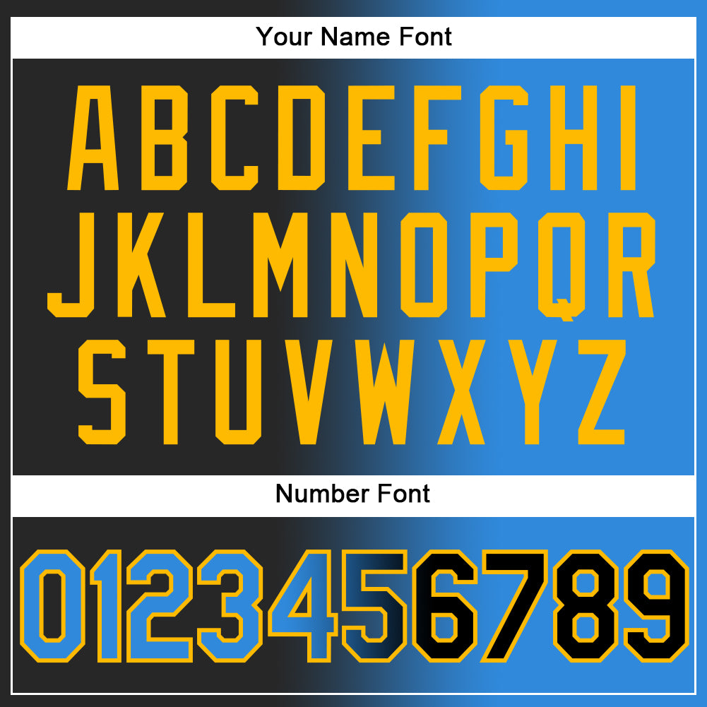 Custom Black Electric Blue-Gold Gradient Fashion Two-Button Unisex Softball Jersey Limited