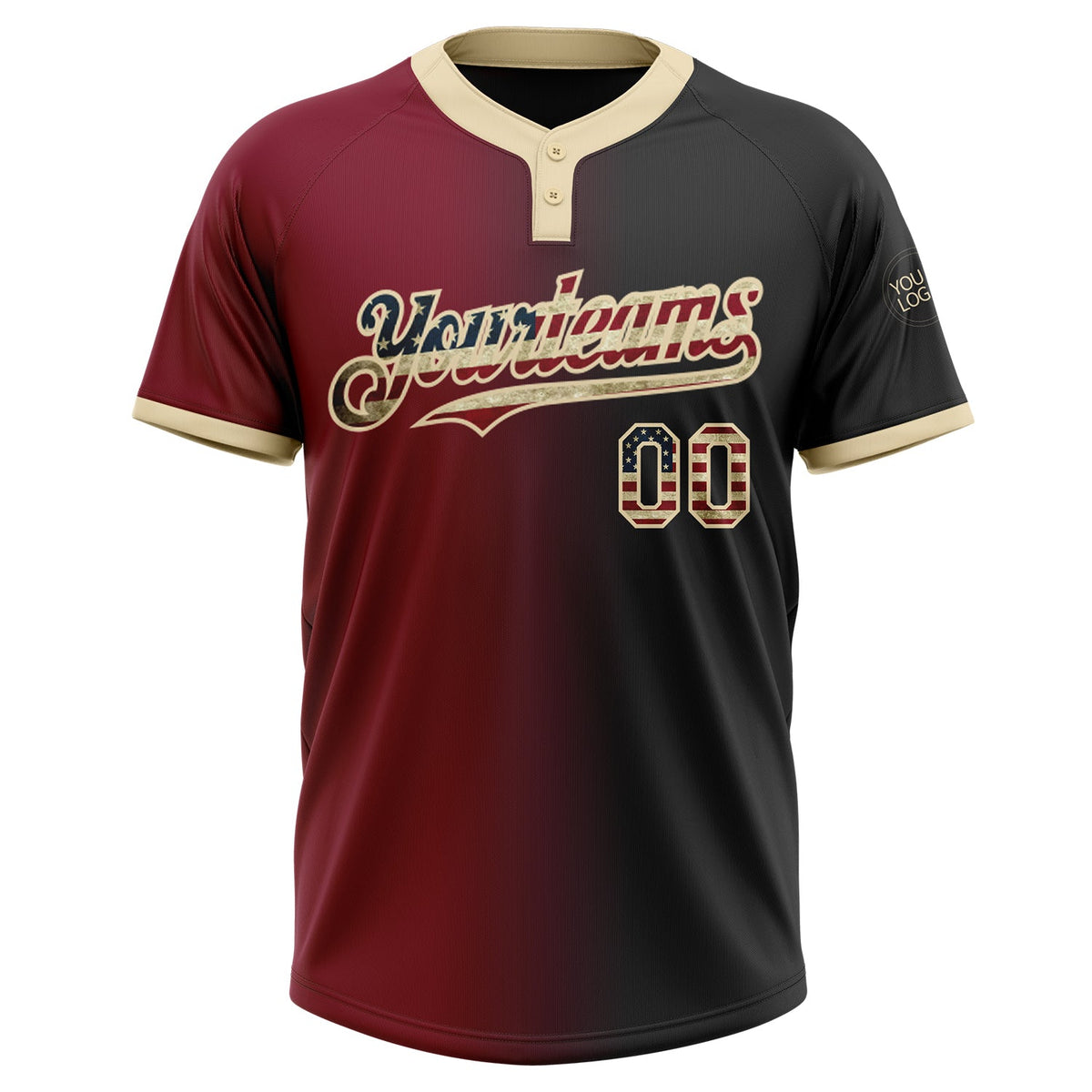 Custom Black Vintage USA Flag Crimson-City Cream Gradient Fashion Two-Button Unisex Softball Jersey Limited