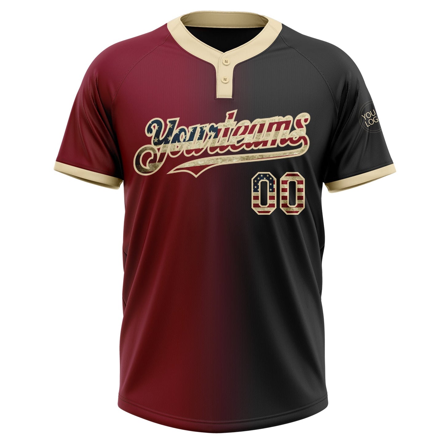 Custom Black Vintage USA Flag Crimson-City Cream Gradient Fashion Two-Button Unisex Softball Jersey Limited