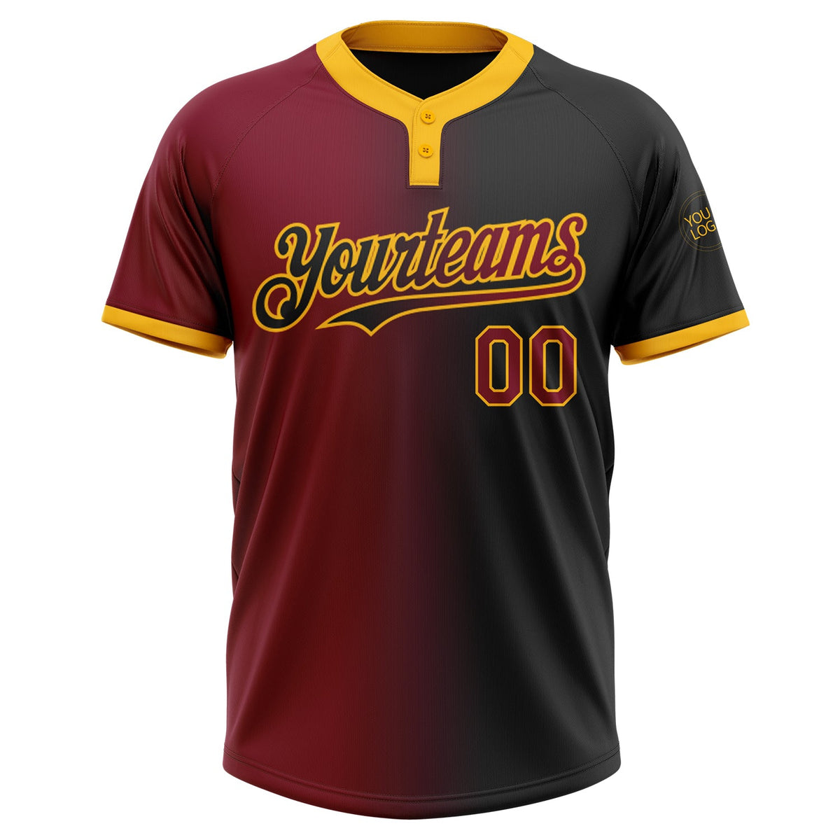 Custom Black Crimson-Gold Gradient Fashion Two-Button Unisex Softball Jersey Limited