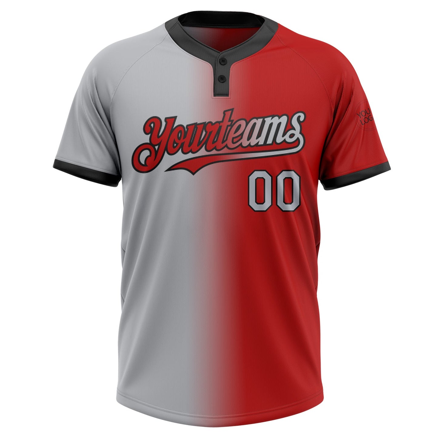 Custom Red Gray-Black Gradient Fashion Two-Button Unisex Softball Jersey Limited