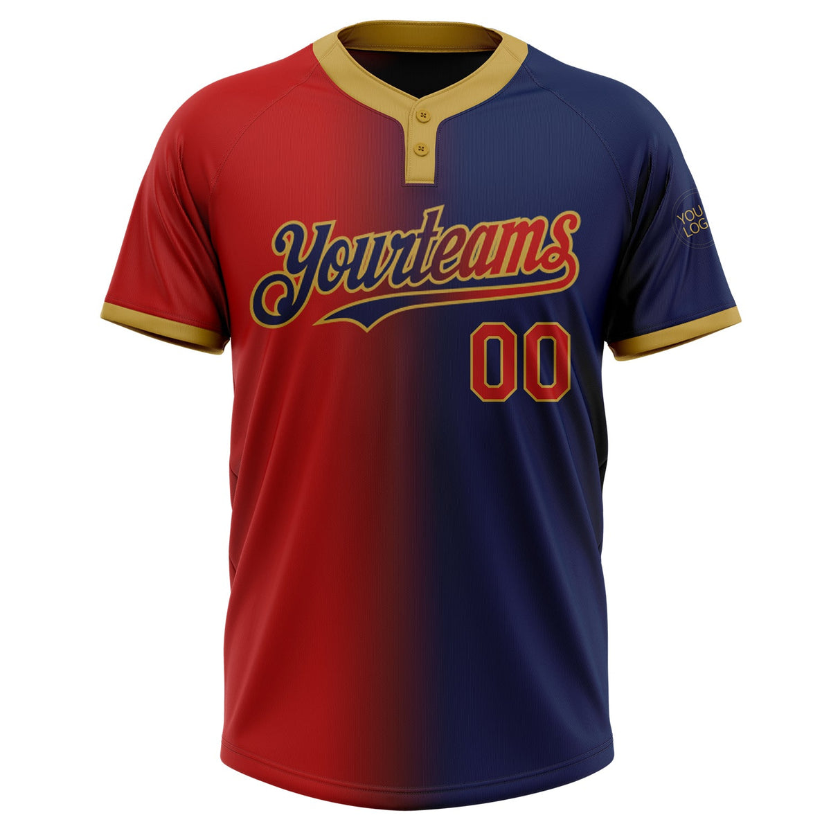 Custom Navy Red-Old Gold Gradient Fashion Two-Button Unisex Softball Jersey Limited