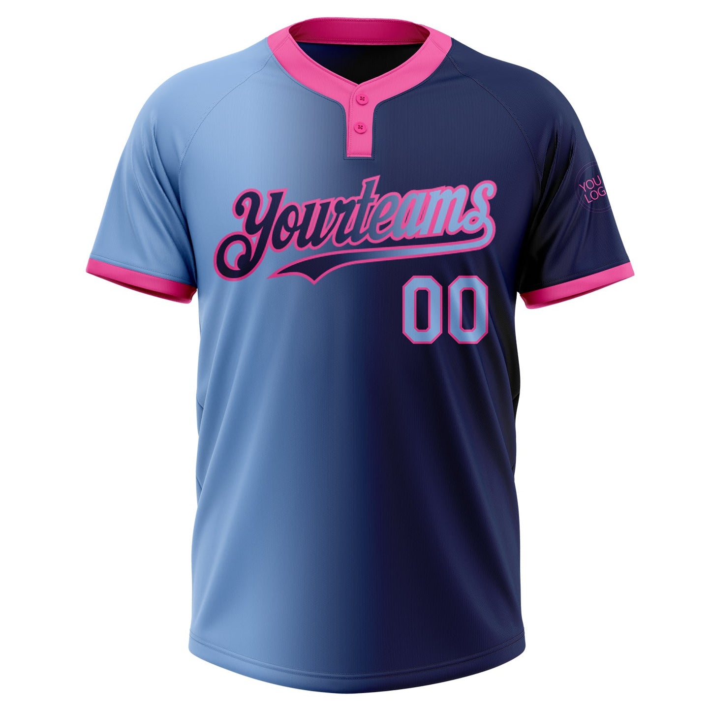 Custom Navy Light Blue-Pink Gradient Fashion Two-Button Unisex Softball Jersey Limited