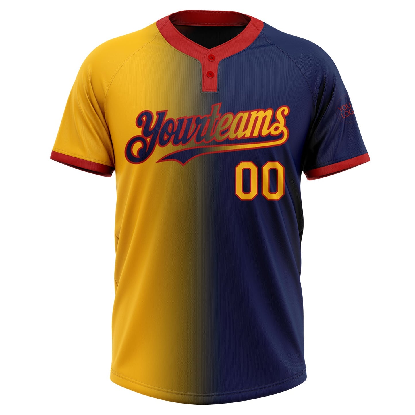 Custom Navy Gold-Red Gradient Fashion Two-Button Unisex Softball Jersey Limited