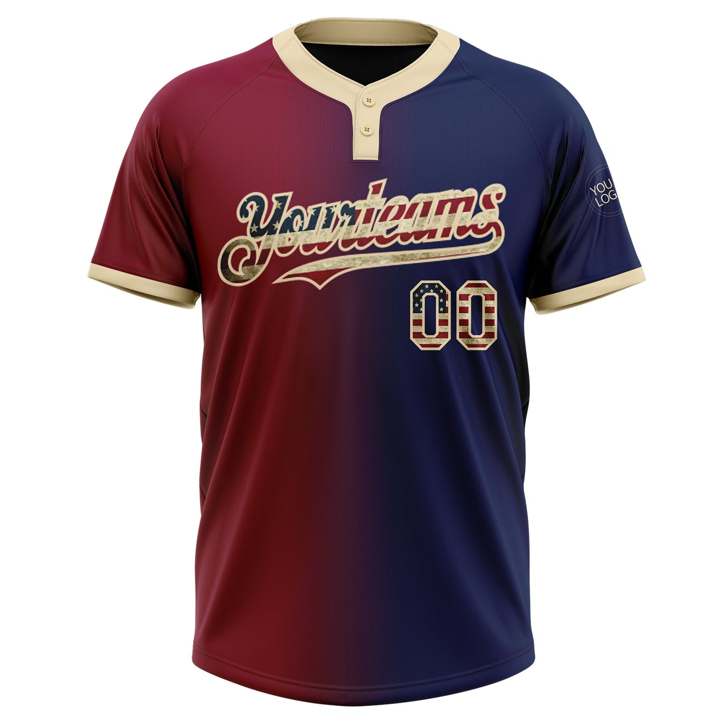 Custom Navy Vintage USA Flag Maroon-City Cream Gradient Fashion Two-Button Unisex Softball Jersey Limited