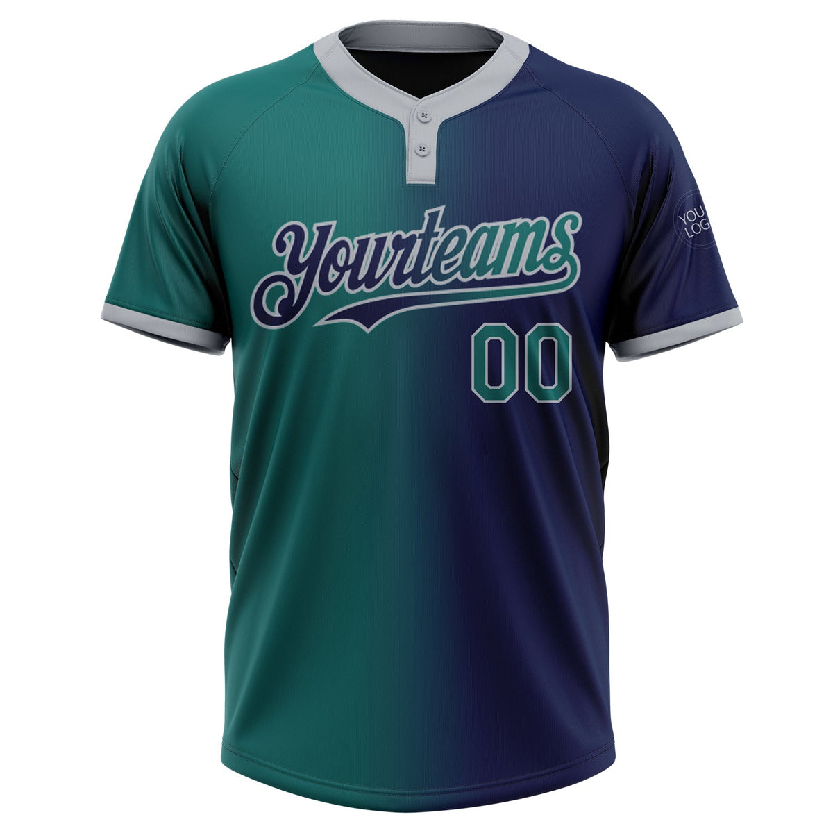 Custom Navy Teal-Gray Gradient Fashion Two-Button Unisex Softball Jersey Limited