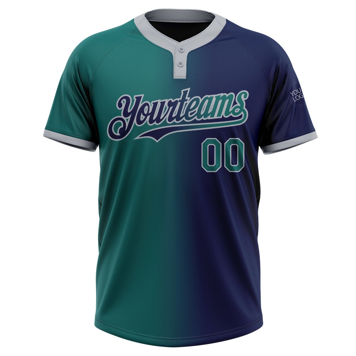 Custom Navy Teal-Gray Gradient Fashion Two-Button Unisex Softball Jersey Limited