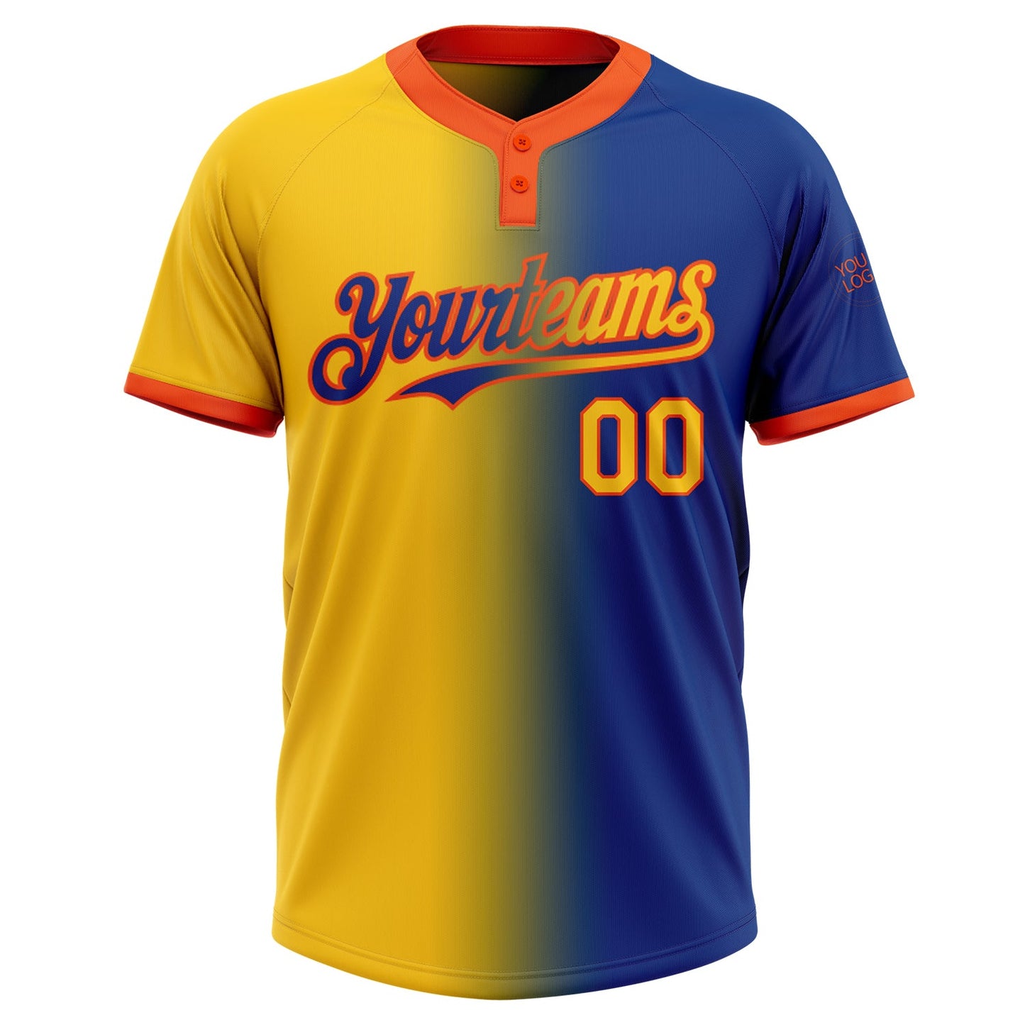 Custom Royal Yellow-Orange Gradient Fashion Two-Button Unisex Softball Jersey Limited