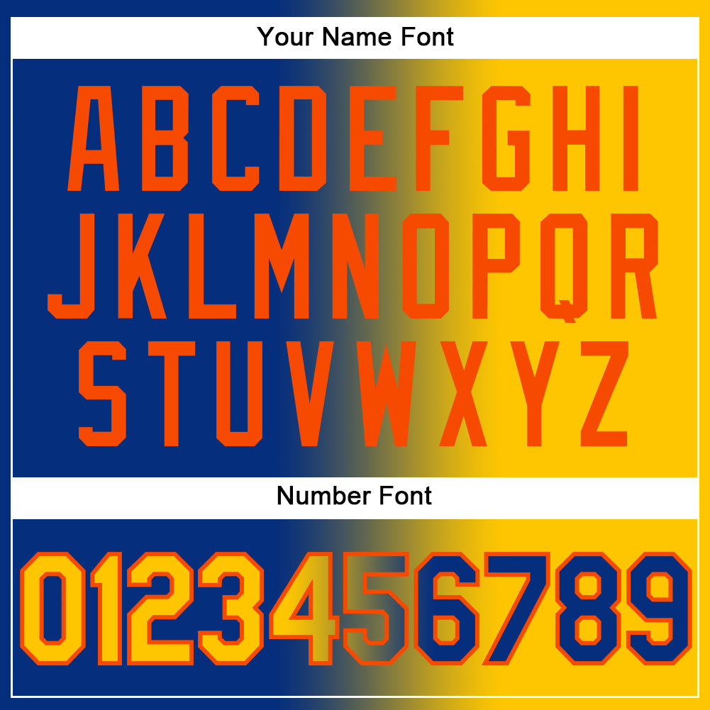 Custom Royal Yellow-Orange Gradient Fashion Two-Button Unisex Softball Jersey Limited