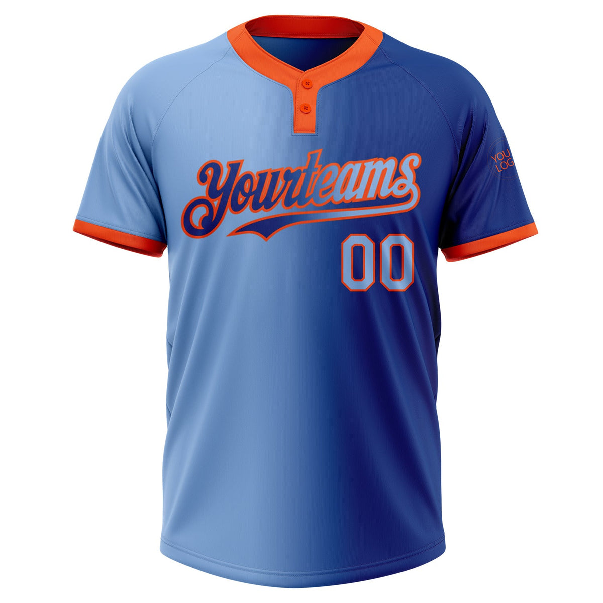 Custom Royal Light Blue-Orange Gradient Fashion Two-Button Unisex Softball Jersey Limited