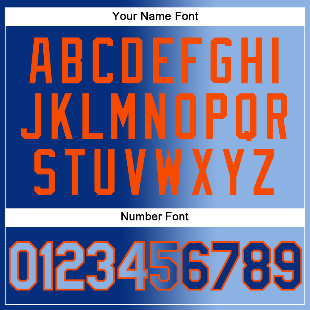 Custom Royal Light Blue-Orange Gradient Fashion Two-Button Unisex Softball Jersey Limited