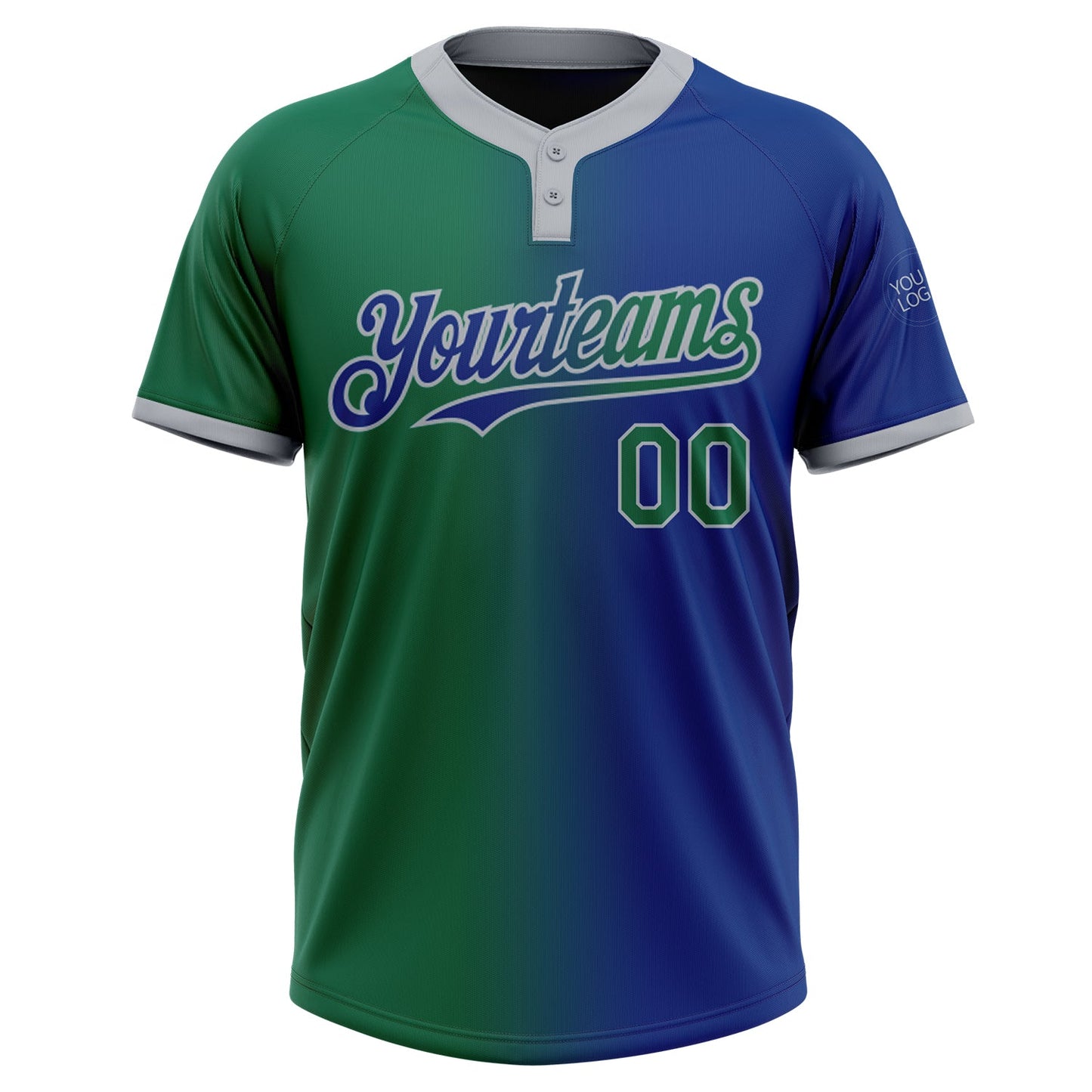 Custom Royal Kelly Green-Gray Gradient Fashion Two-Button Unisex Softball Jersey Limited