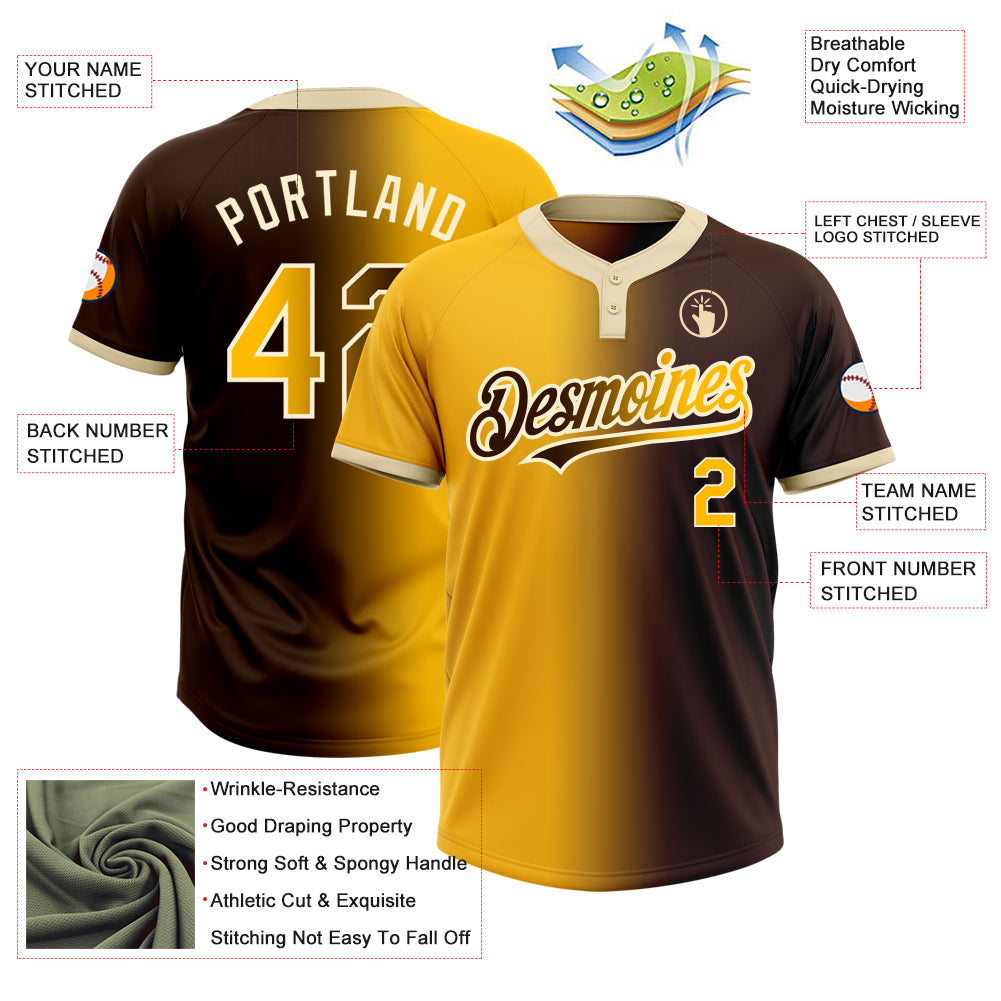 Custom Brown Gold-Cream Gradient Fashion Two-Button Unisex Softball Jersey Limited