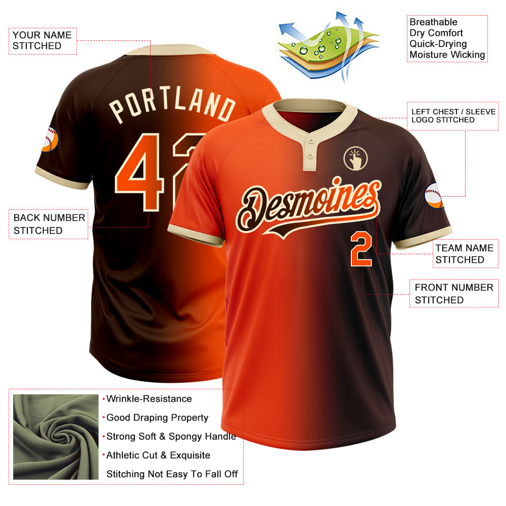 Custom Brown Orange-Cream Gradient Fashion Two-Button Unisex Softball Jersey Limited