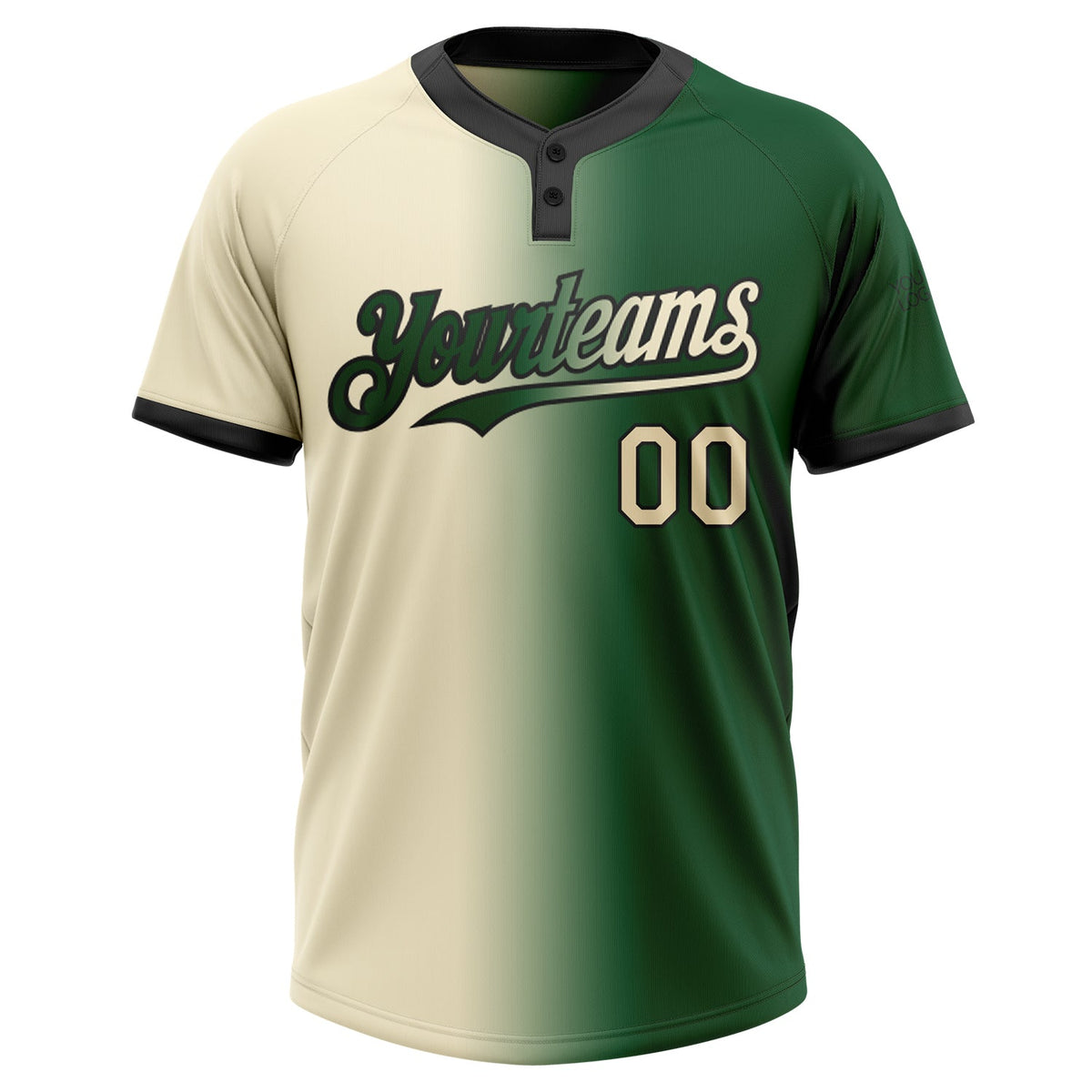Custom Green Cream-Black Gradient Fashion Two-Button Unisex Softball Jersey Limited