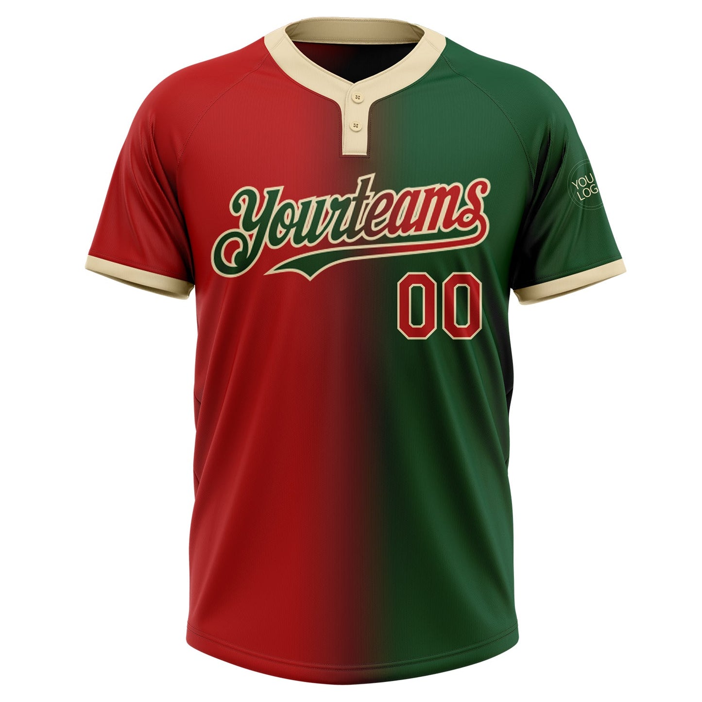 Custom Green Red-Cream Gradient Fashion Two-Button Unisex Softball Jersey Limited