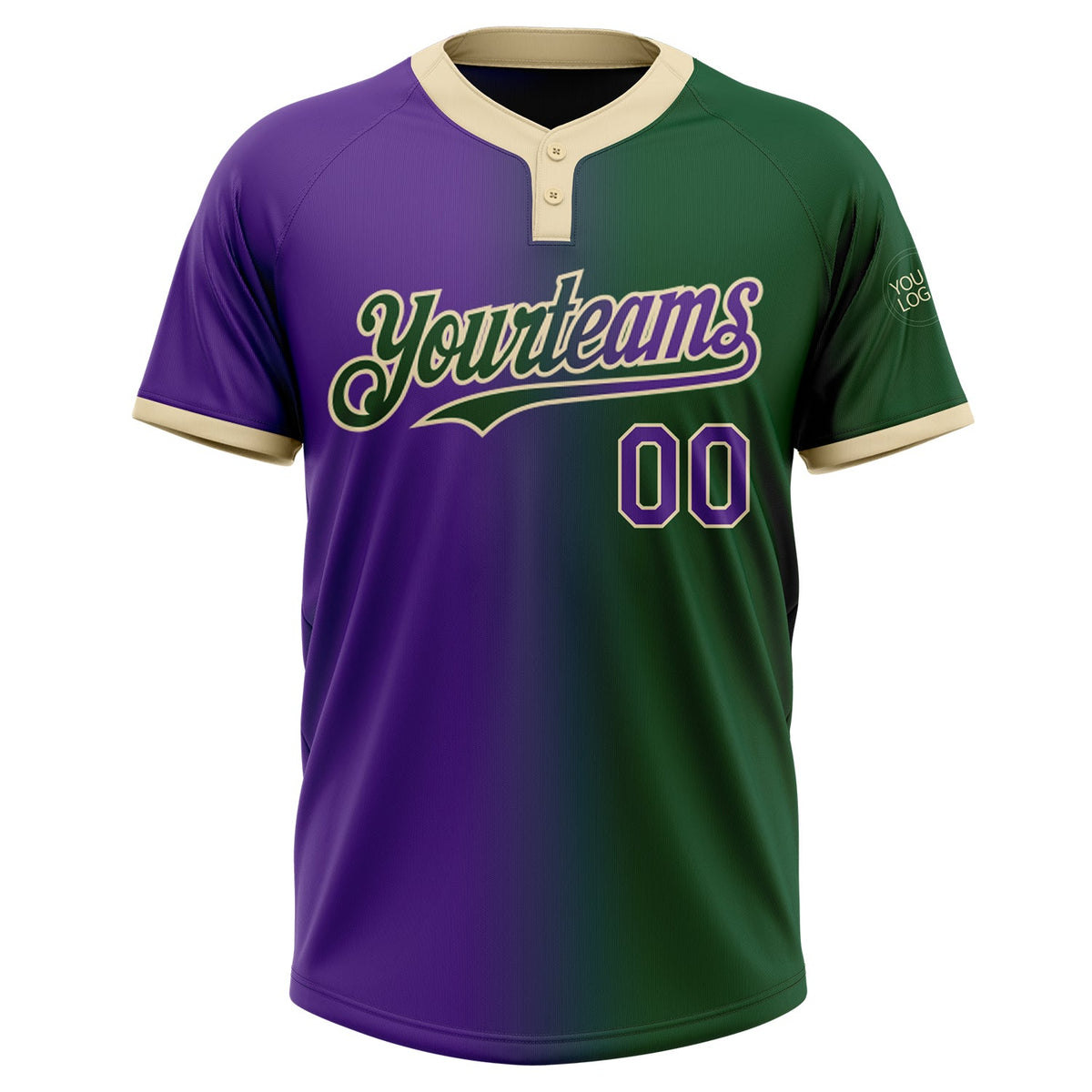 Custom Green Purple-Cream Gradient Fashion Two-Button Unisex Softball Jersey Limited