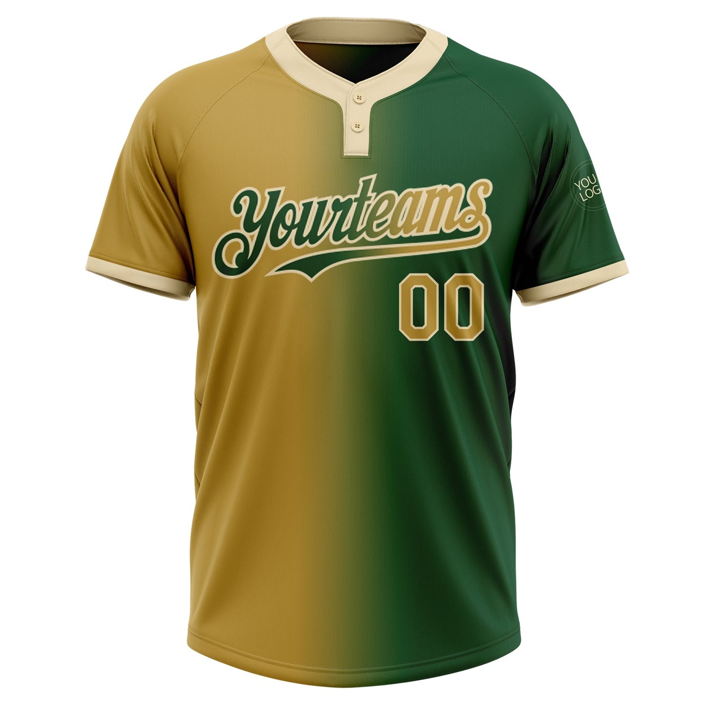 Custom Green Old Gold-Cream Gradient Fashion Two-Button Unisex Softball Jersey Limited