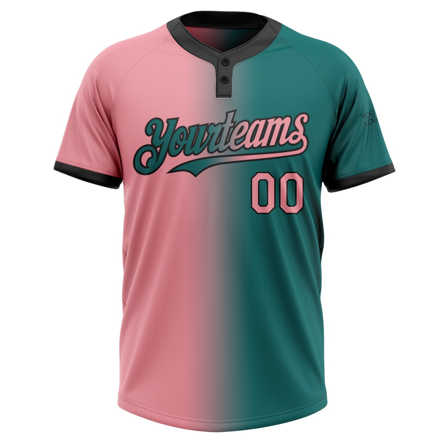 Custom Teal Medium Pink-Black Gradient Fashion Two-Button Unisex Softball Jersey Limited