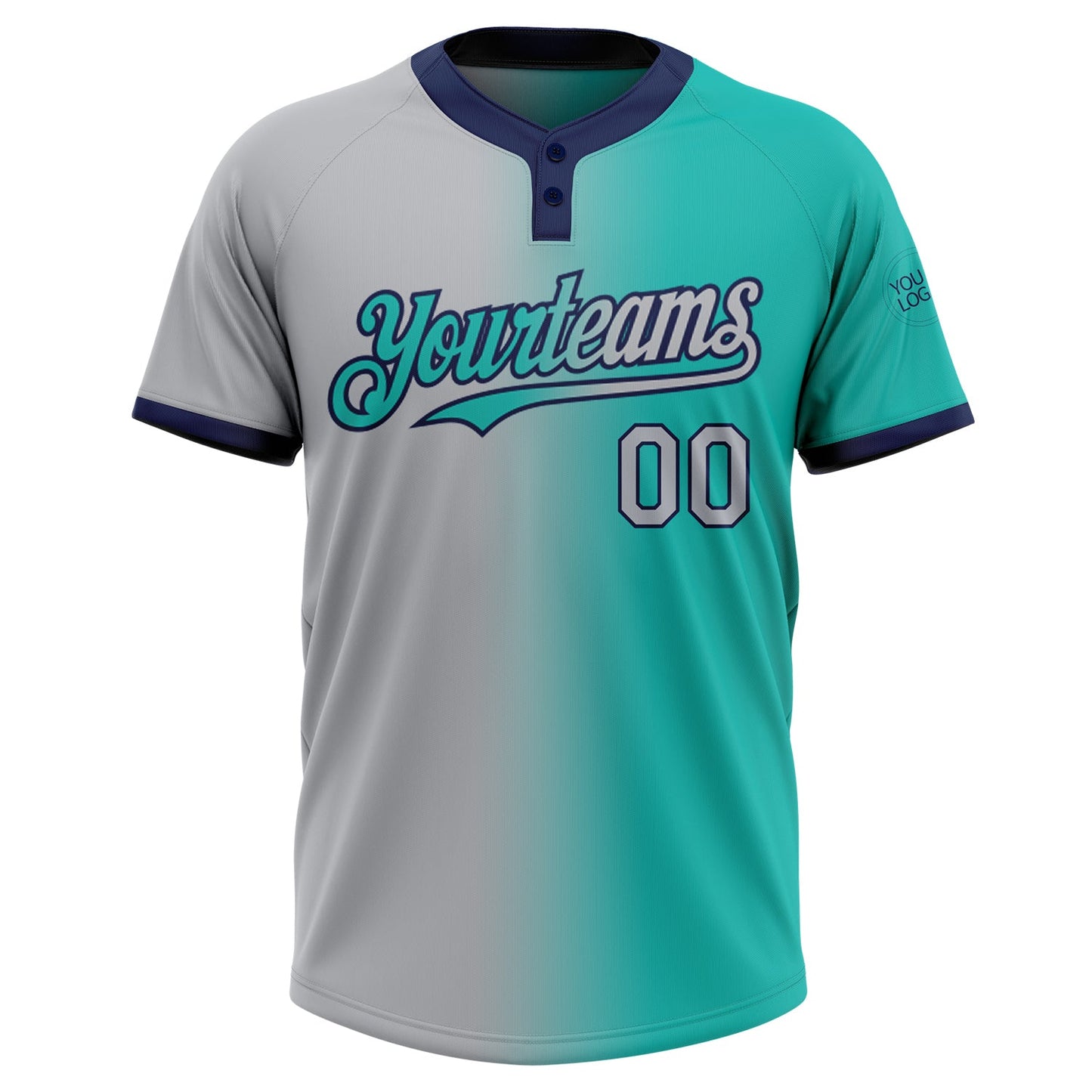 Custom Aqua Gray-Navy Gradient Fashion Two-Button Unisex Softball Jersey Limited