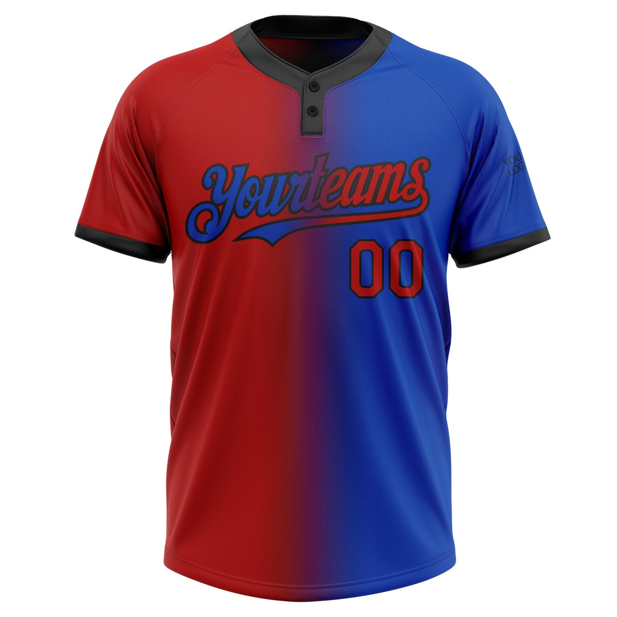 Custom Thunder Blue Red-Black Gradient Fashion Two-Button Unisex Softball Jersey Limited