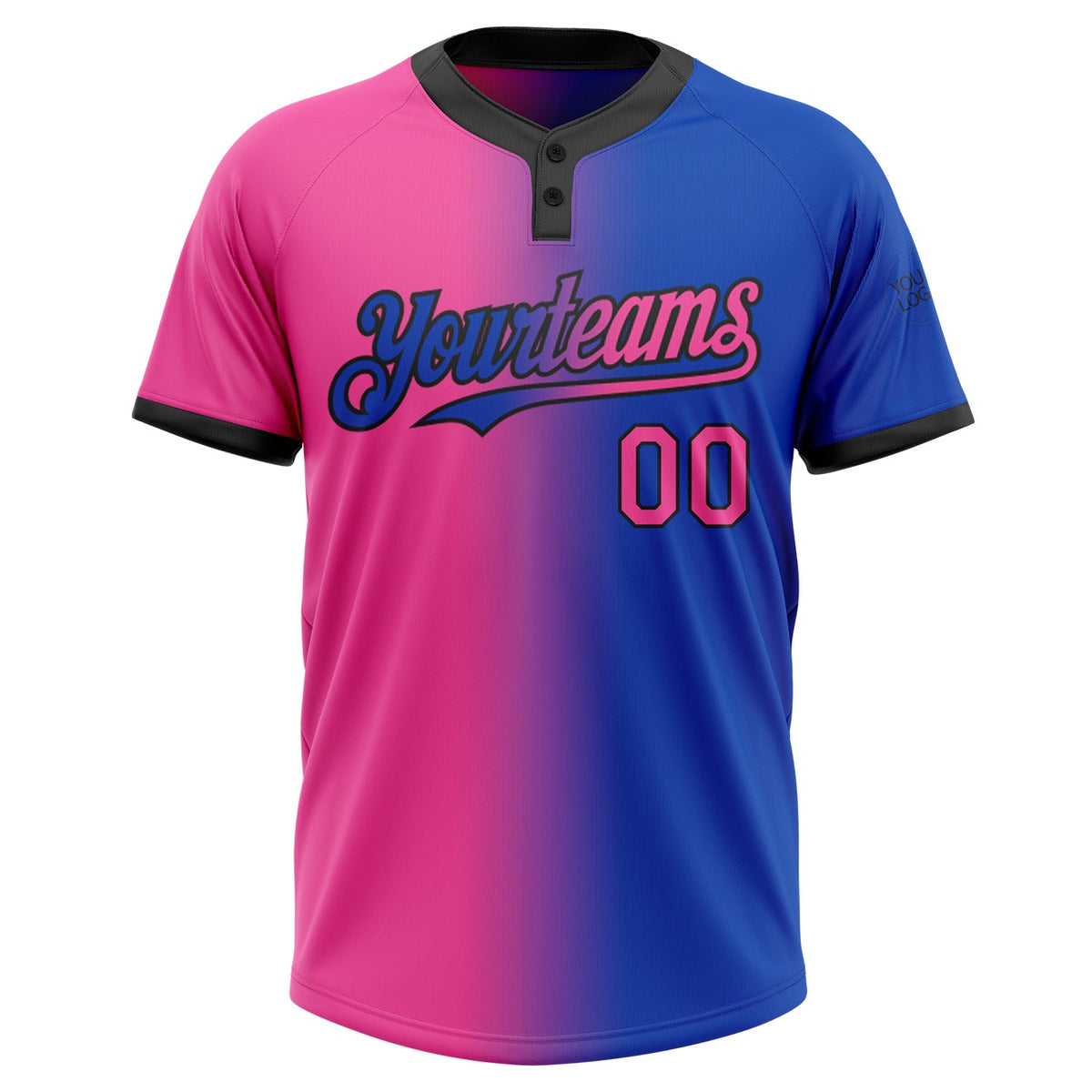 Custom Thunder Blue Pink-Black Gradient Fashion Two-Button Unisex Softball Jersey Limited