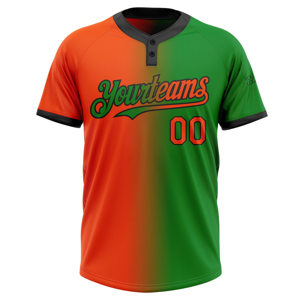 Custom Grass Green Orange-Black Gradient Fashion Two-Button Unisex Softball Jersey Limited