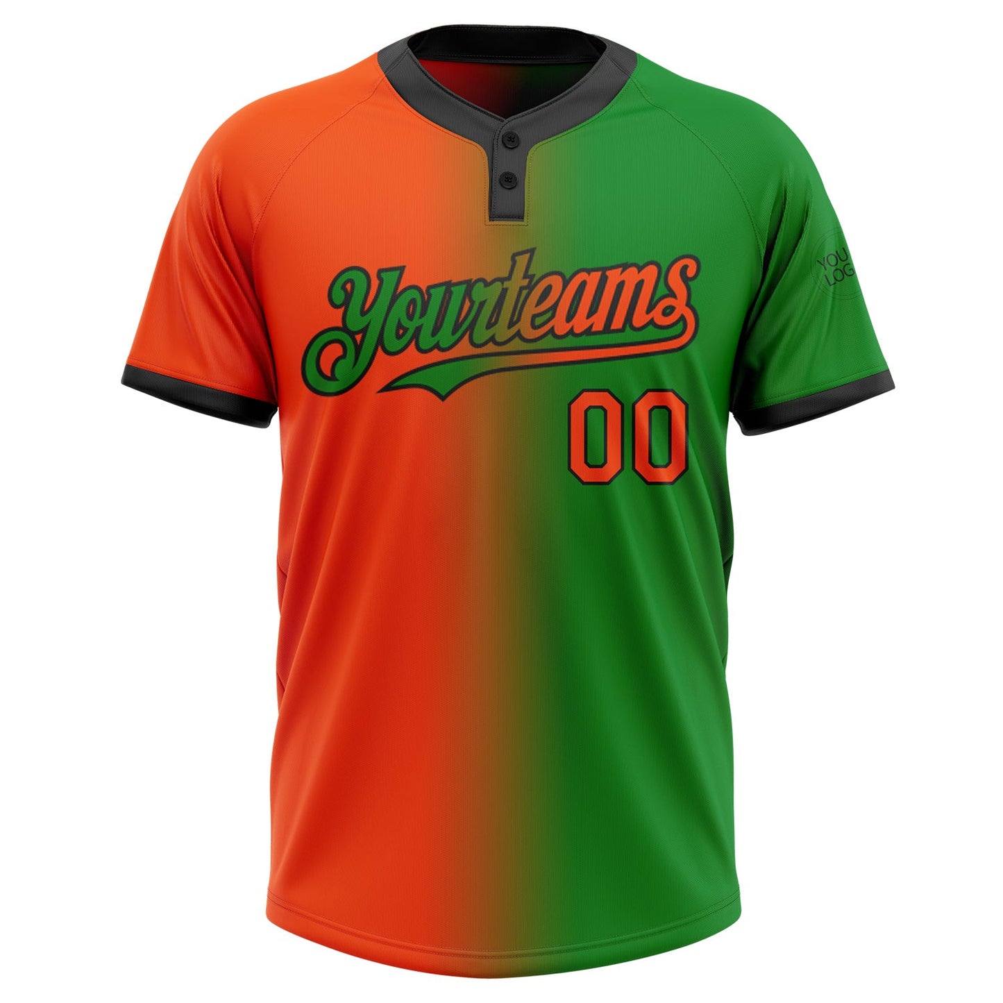 Custom Grass Green Orange-Black Gradient Fashion Two-Button Unisex Softball Jersey Limited