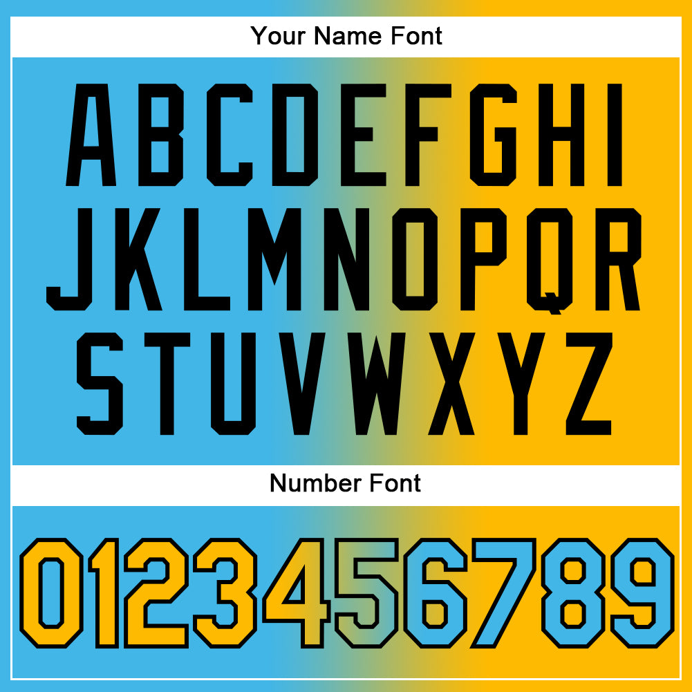 Custom Sky Blue Gold-Black Gradient Fashion Two-Button Unisex Softball Jersey Limited