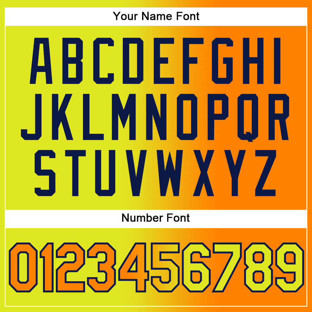 Custom Neon Yellow Bay Orange-Navy Gradient Fashion Two-Button Unisex Softball Jersey Limited