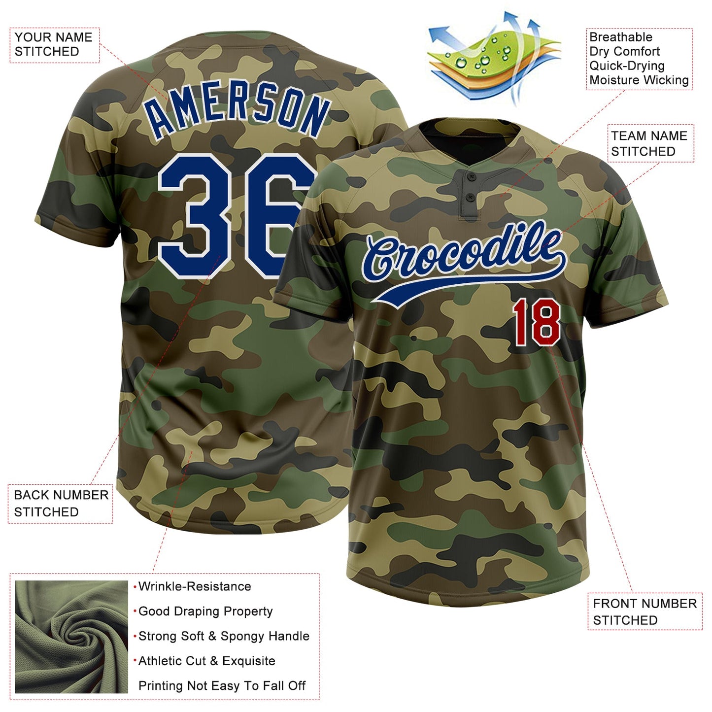 Custom Camo Royal-Red Salute To Service Two-Button Unisex Softball Jersey Limited
