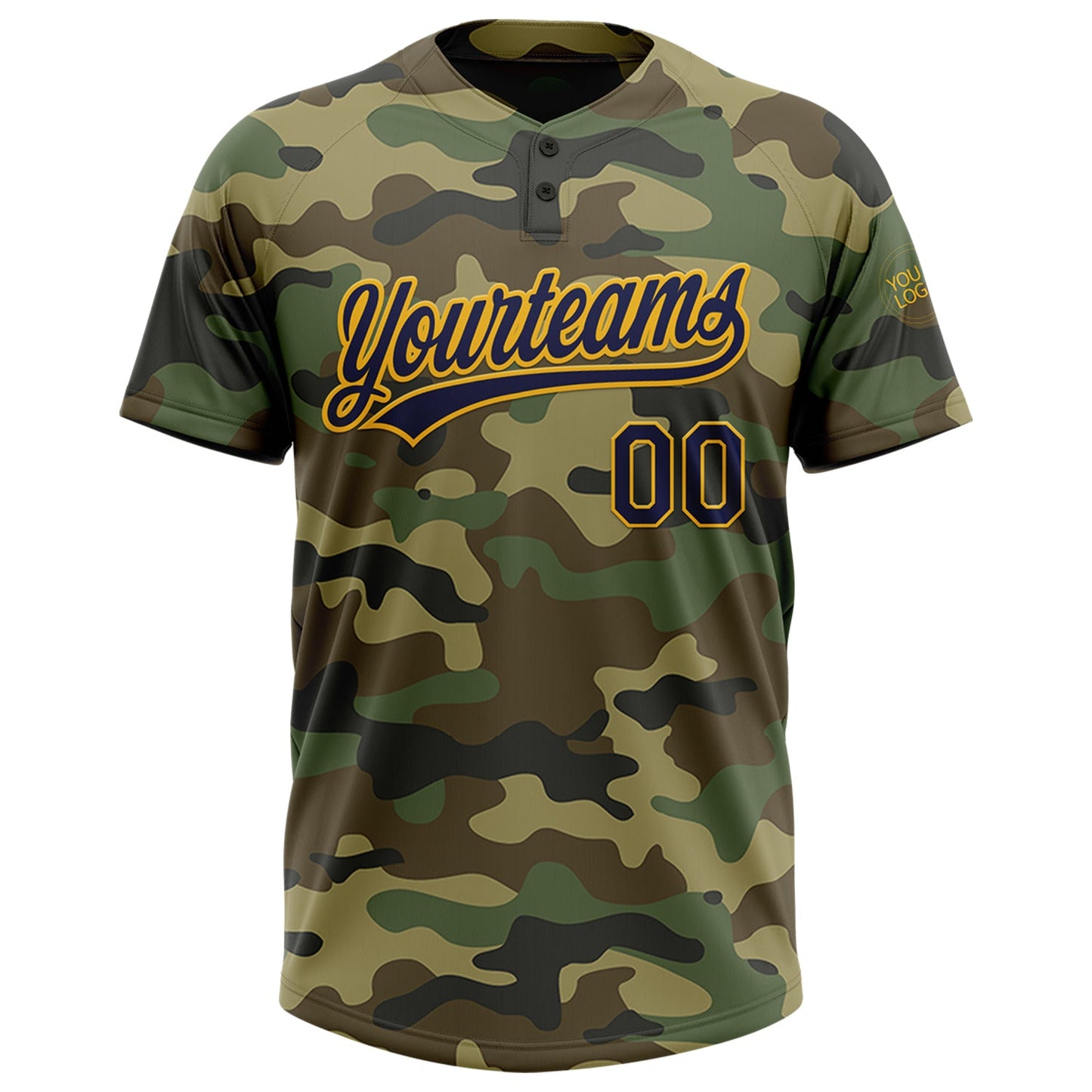 Custom Camo Navy-Gold Salute To Service Two-Button Unisex Softball Jersey Limited