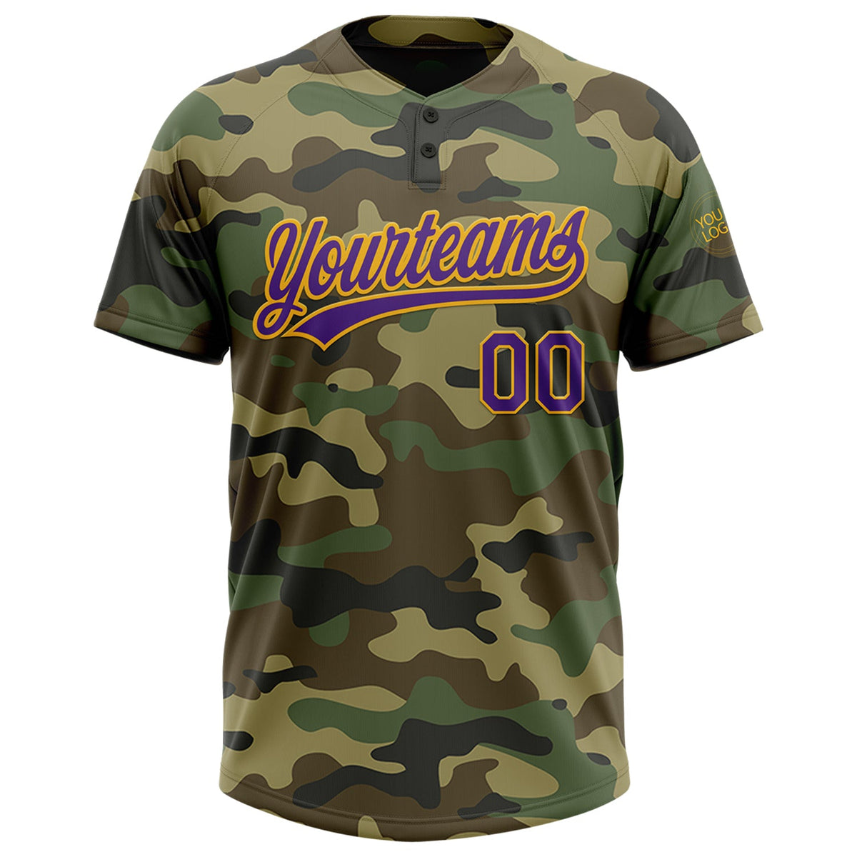 Custom Camo Purple-Gold Salute To Service Two-Button Unisex Softball Jersey Limited