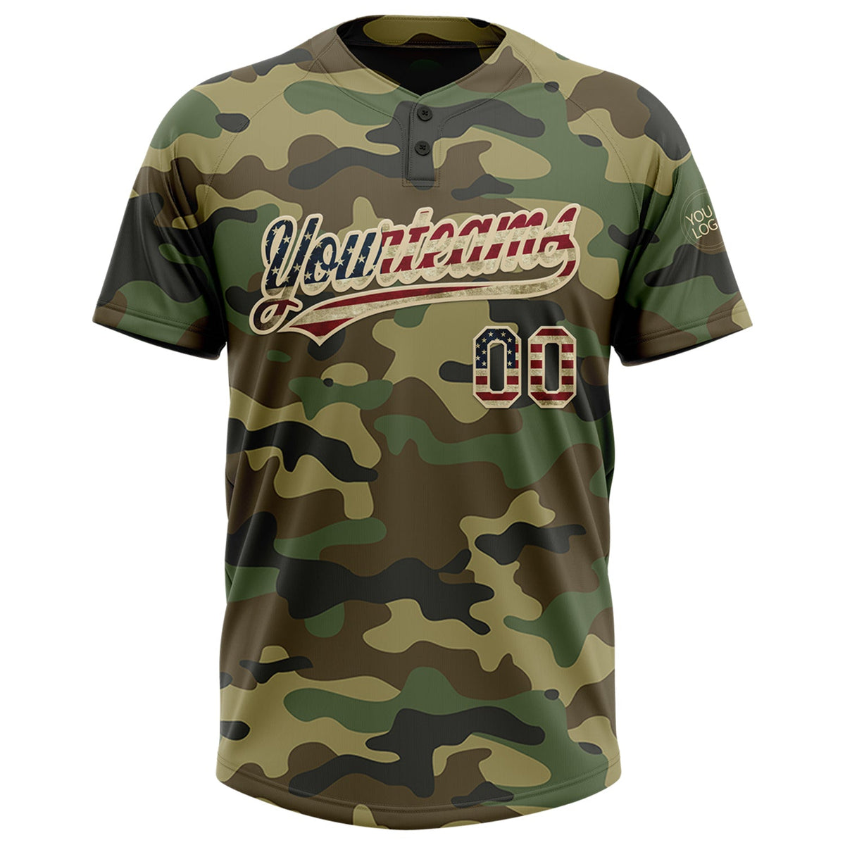 Custom Camo Vintage USA Flag-Cream Salute To Service Two-Button Unisex Softball Jersey Limited