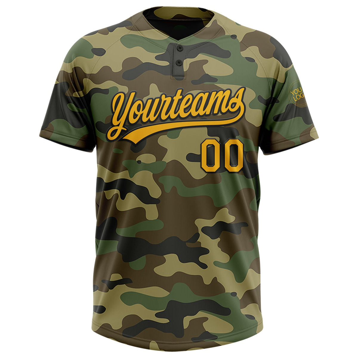 Custom Camo Gold-Black Salute To Service Two-Button Unisex Softball Jersey Limited