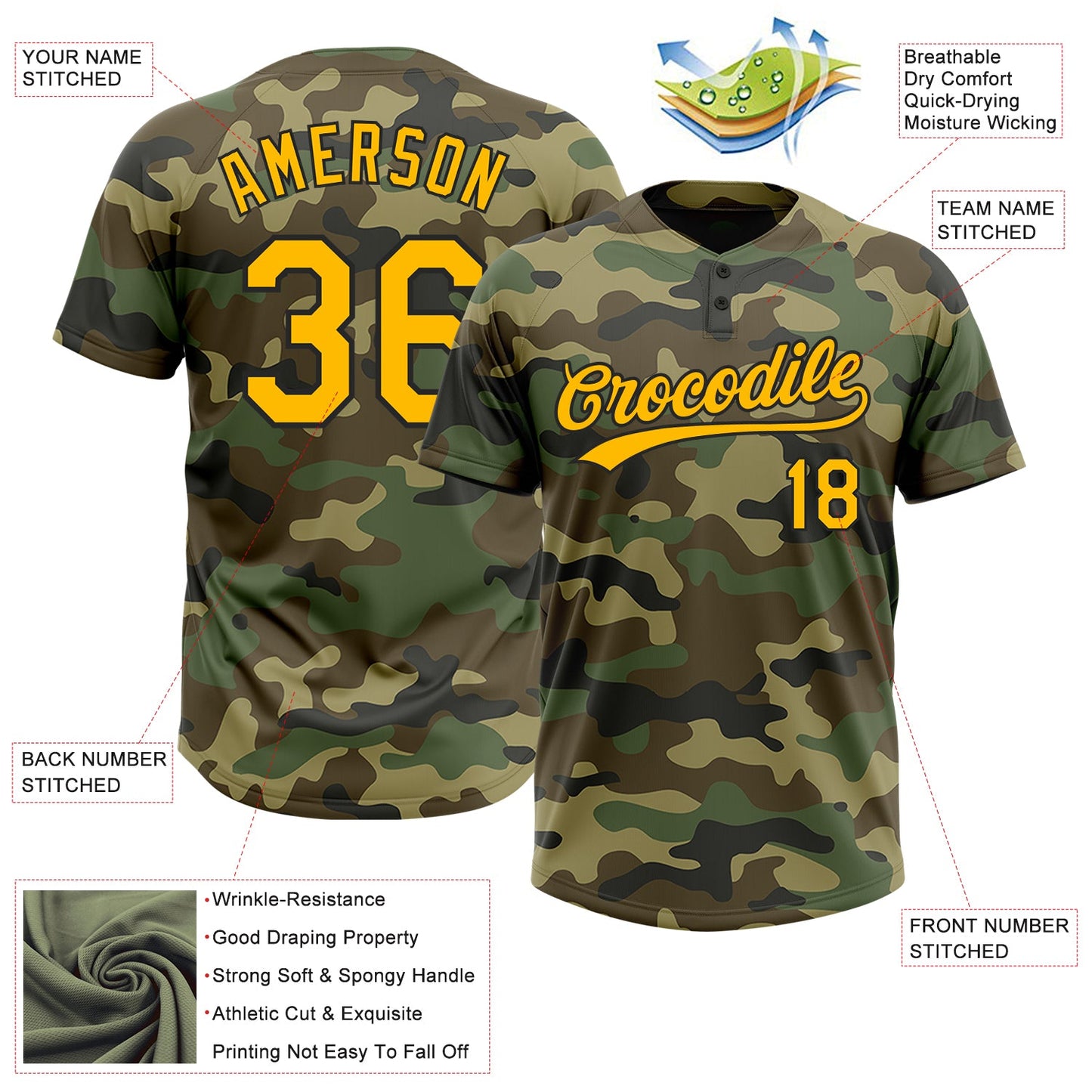 Custom Camo Gold-Black Salute To Service Two-Button Unisex Softball Jersey Limited