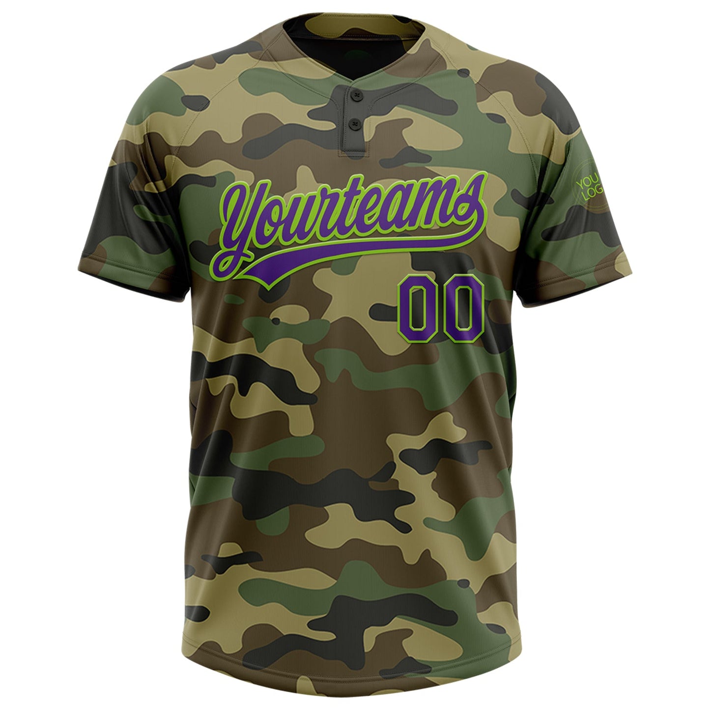 Custom Camo Purple-Neon Green Salute To Service Two-Button Unisex Softball Jersey Limited