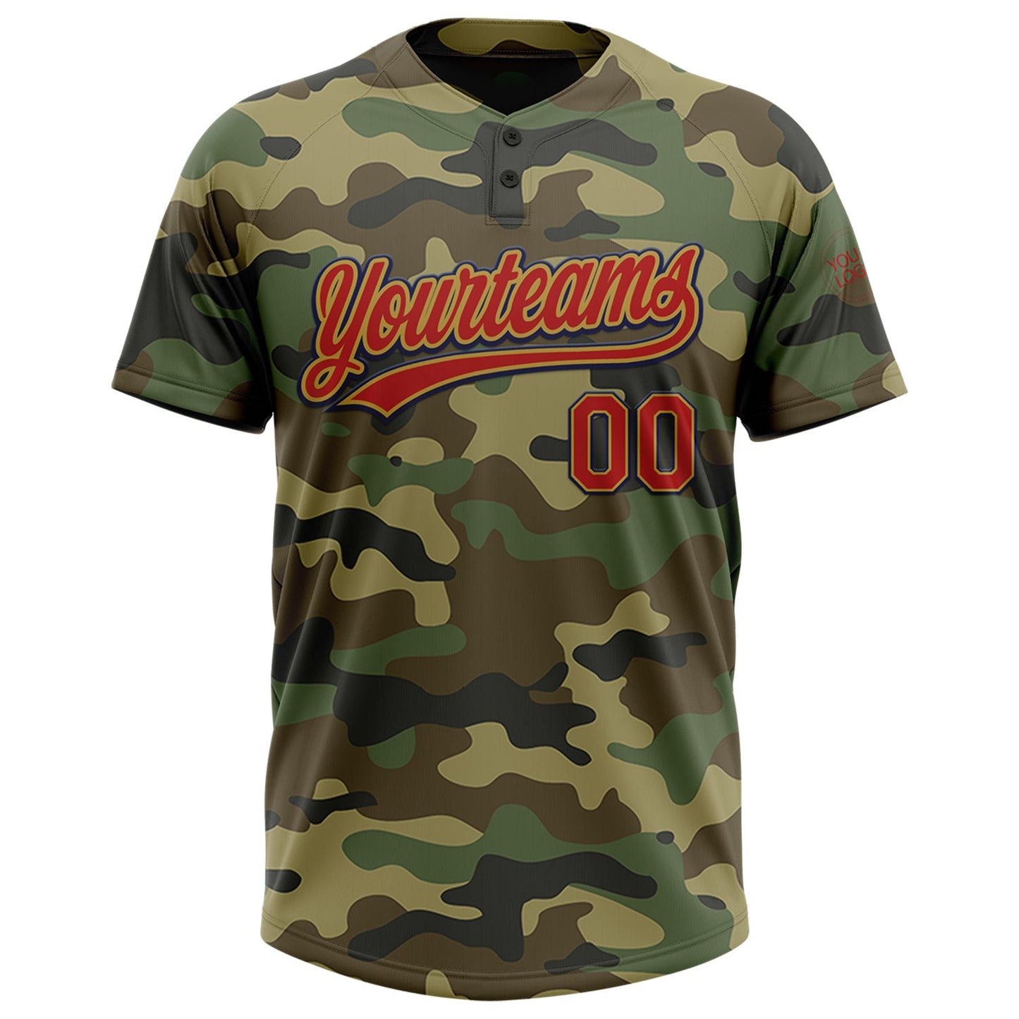 Custom Camo Red Old Gold-Navy Salute To Service Two-Button Unisex Softball Jersey Limited